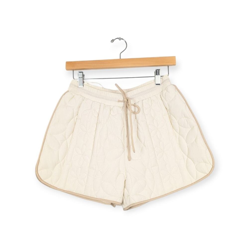 Mable Rhonwen Quilted Shorts S Ecru Beige Drawstring Pull On Lounge Casual